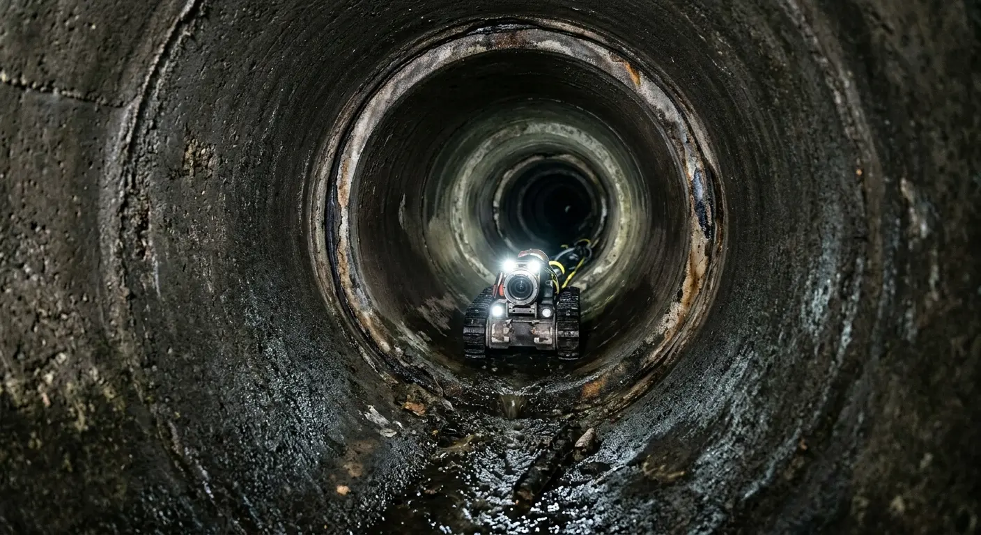 Robotic sewer camera inspecting pipe interior for Sewer Line Repair in Gilford